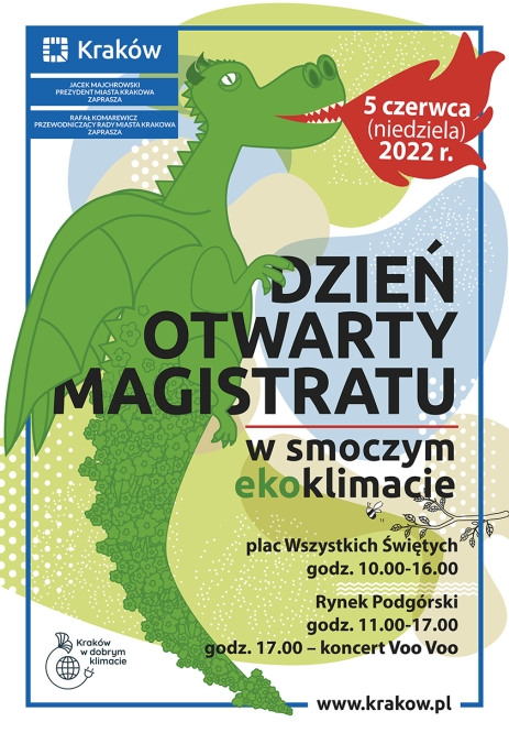Dzień Otwarty Magistratu 5 czerwca 2022 połączą dwa istotne dla naszego miasta tematy: obchody jubileuszu 50-lecia rzeźby Smoka Wawelskiego oraz przeciwdziałanie zmianom klimatycznym.