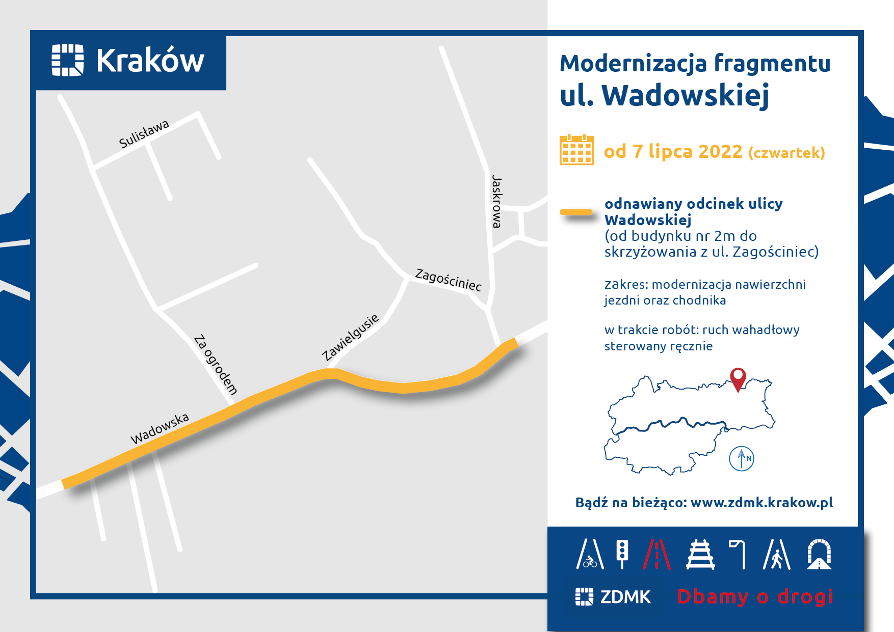 Utrudnienie w ruchu ulicznym w osiedlu Wadów. W czwartek, 7 lipca drogowcy pojawią się na ul. Wadowskiej