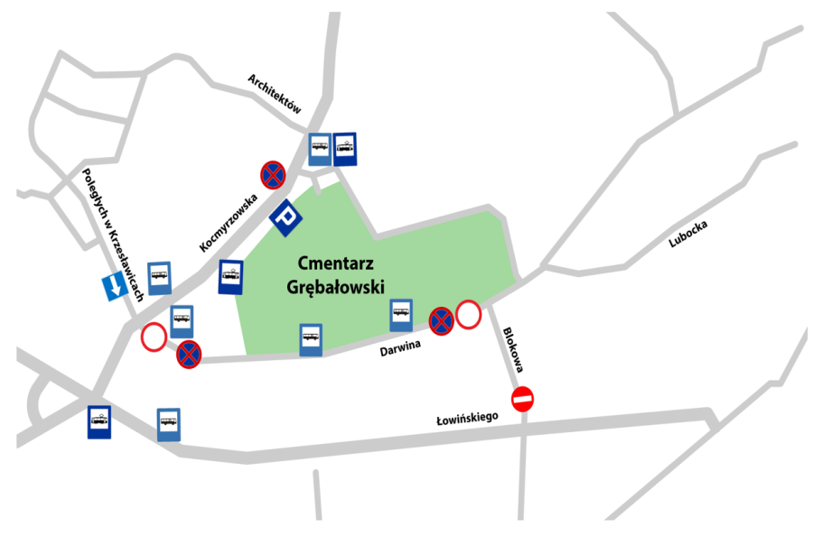 Wszystkich Świętych 2022 – Zmiany w komunikacji miejskiej i organizacji ruchu drogowego w obrębie krakowskich cmentarzy