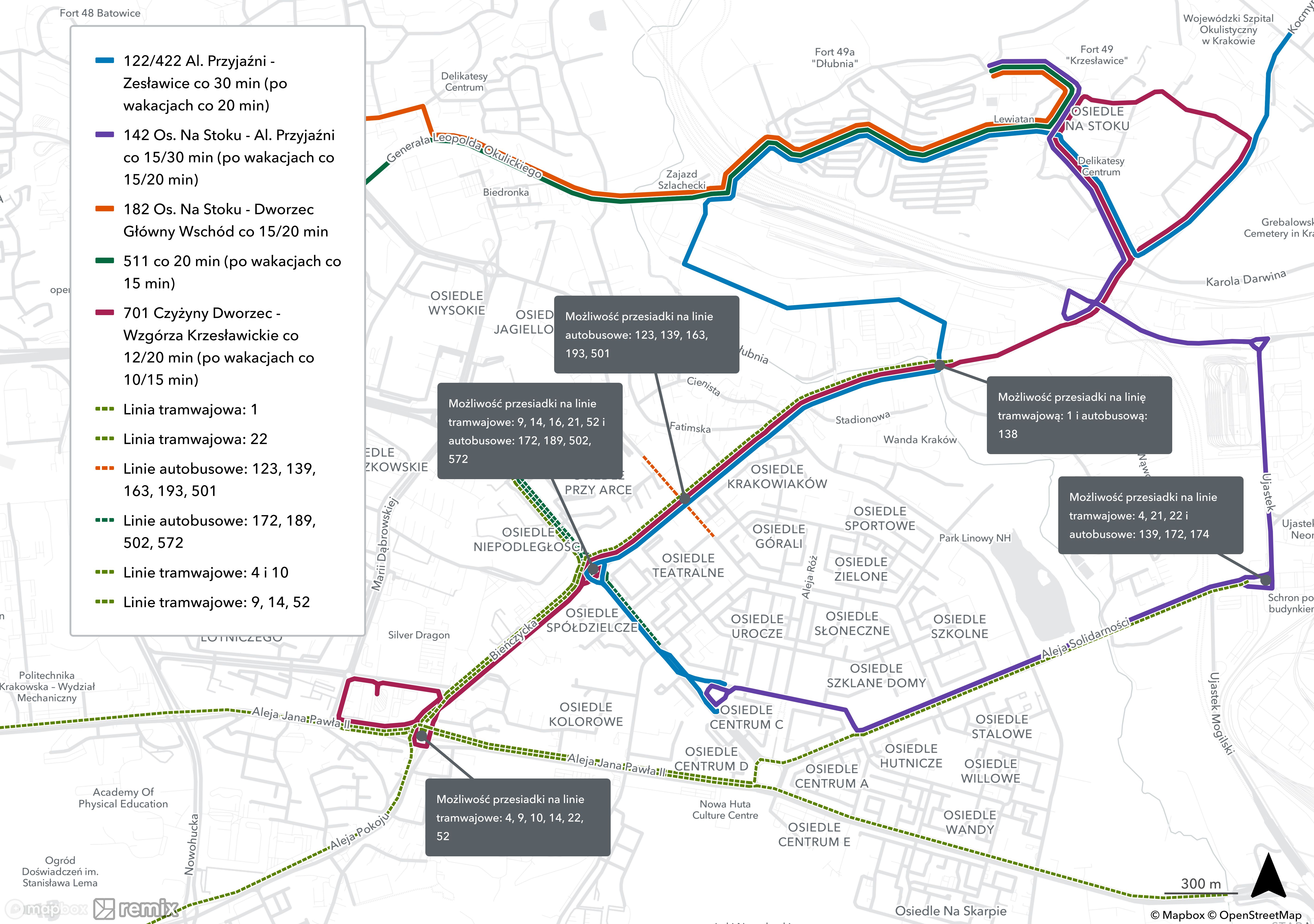 Przedstawiony przez Zarząd Transportu Publicznego w Krakowie  Radzie Dzielnicy XVII Wzgórza Krzesławickie  Schemat z propozycją układu linii autobusowych i ich częstotliwości kursowania w okresie wyłączenia komunikacji tramwajowej do pętli Wzgórza Krzesławickie podczas budowy drogi S7.